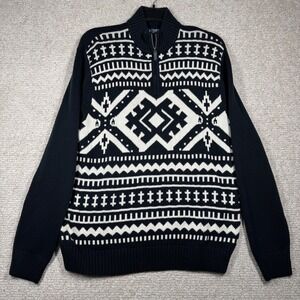 Chaps Red Lodge 1/4 Zip Sweater Men's‎ XL Black Pullover Geometric Fair Isle NWT